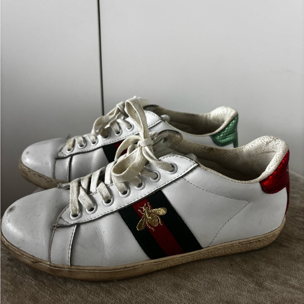 Gucci White Sneakers with Red and Green Accents